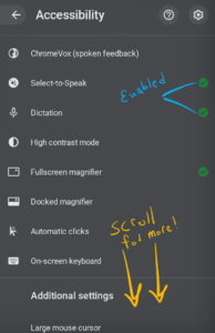Accessibility system menu for ChromOS