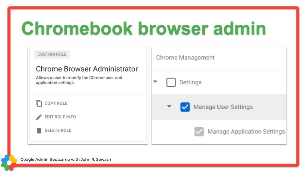 Settings for the Chrome browser admin role