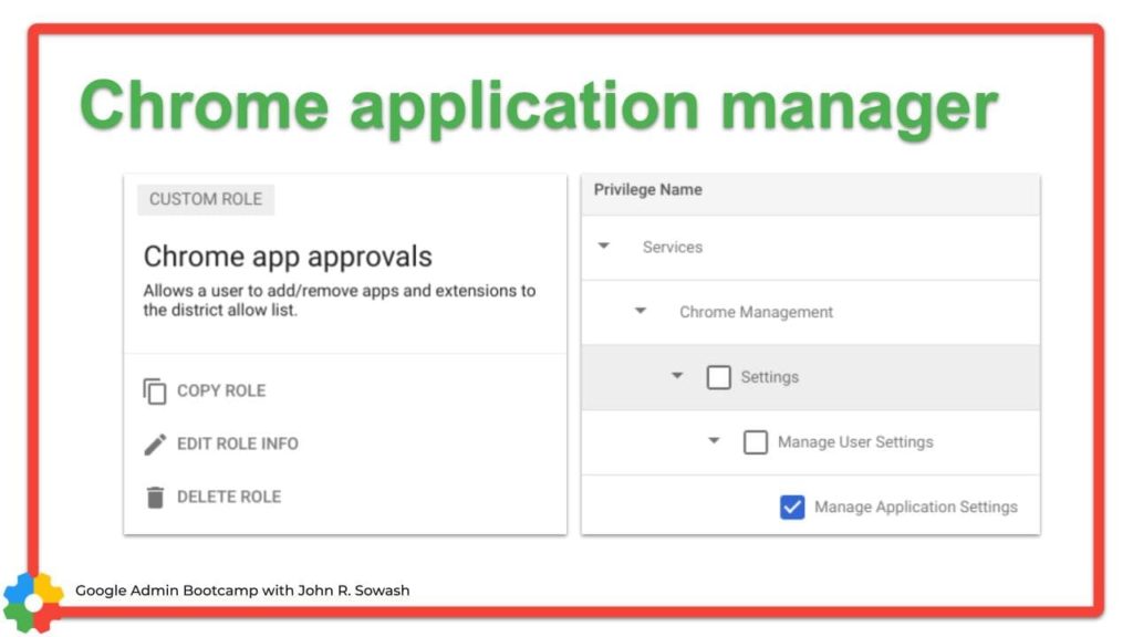 Settings for the Chromebook application manager