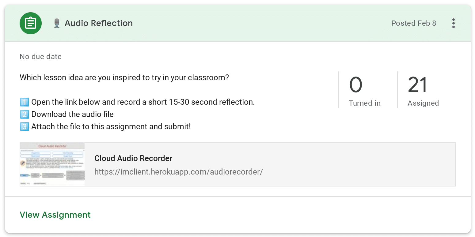 Audio Reflection in Google Classroom