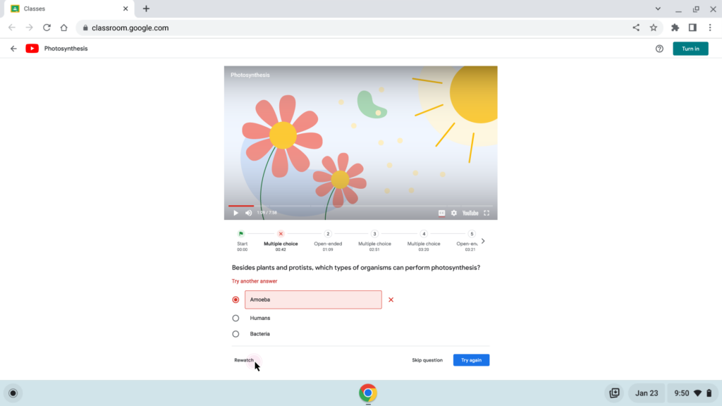 The latest update to Google Classroom features interactive quizzes for YouTube videos. 