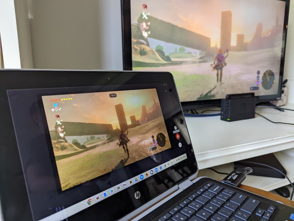 Recording game play from Zelda, Breath of the Wild, on an HP Chromebook.