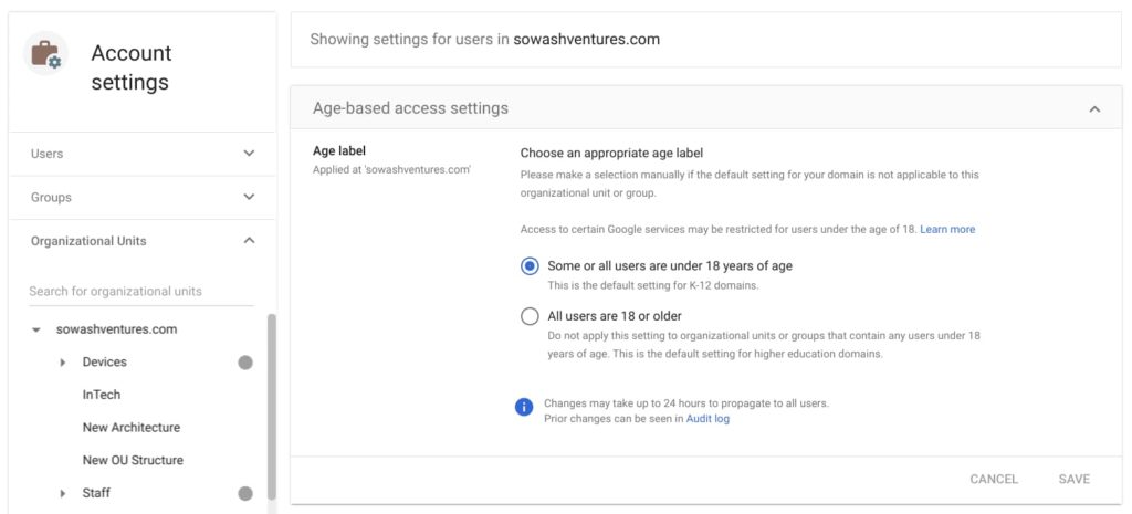 age-based access policy page