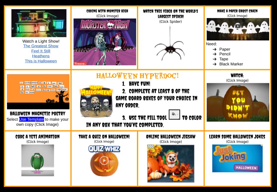 Halloween Choiceboard by Tonya Nugent