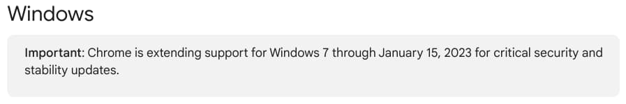 Chrome updates for Windows 7