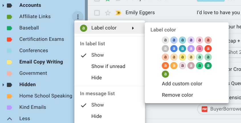 Gmail label colors