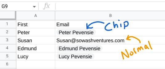 People chip in Google Sheets