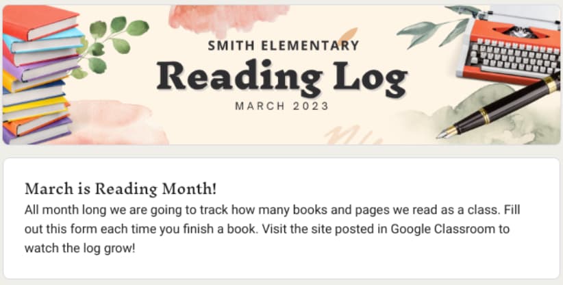 Google Form reading log