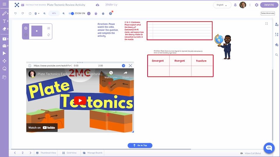 Tectonic plate lesson on whiteboard.chat