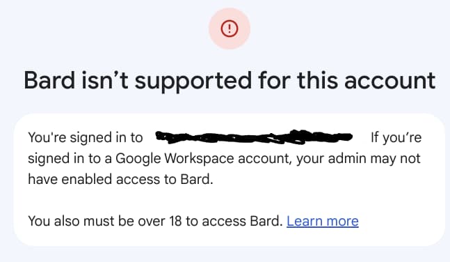 Bard isn't supported for this account