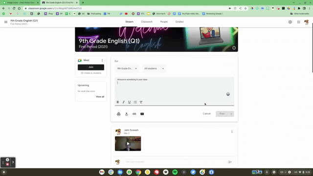Animated demo of Screenpal being used inside Google Classroom